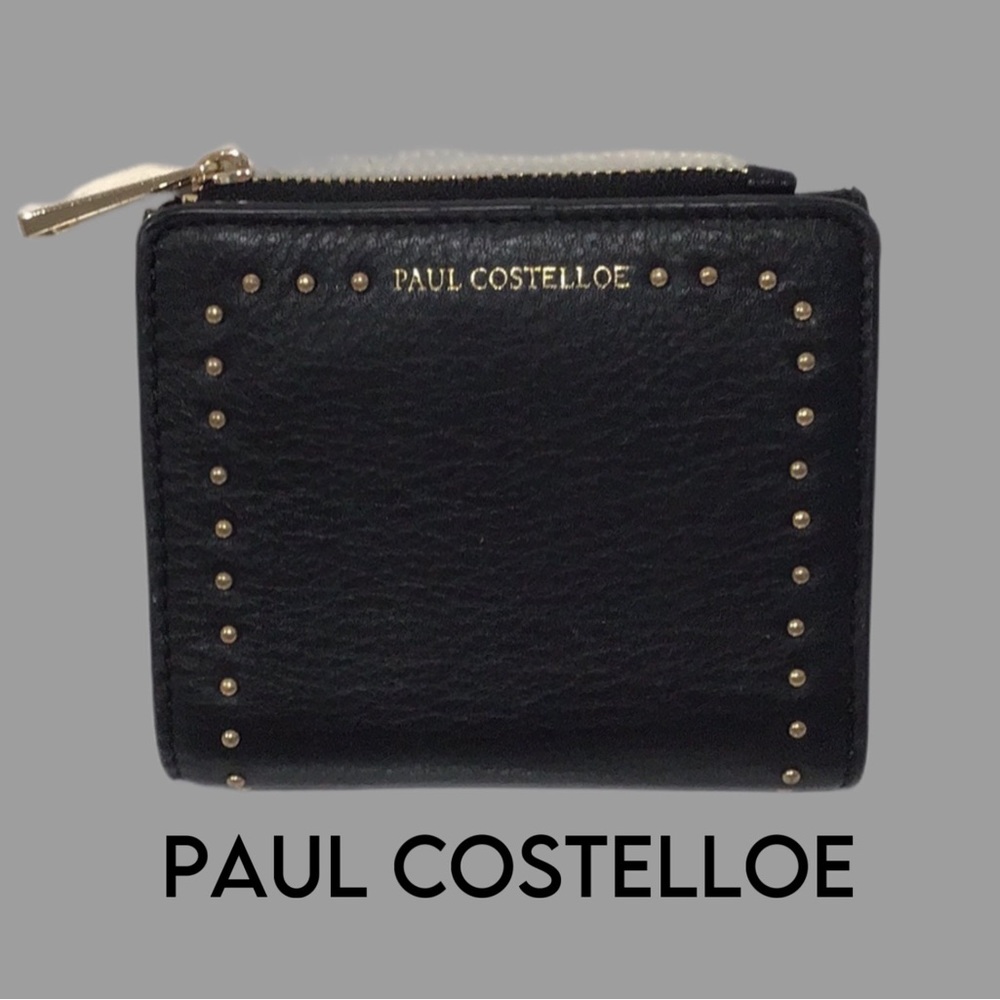 Paul Costelloe Leather Wallet with Stud‎ Detail, Black